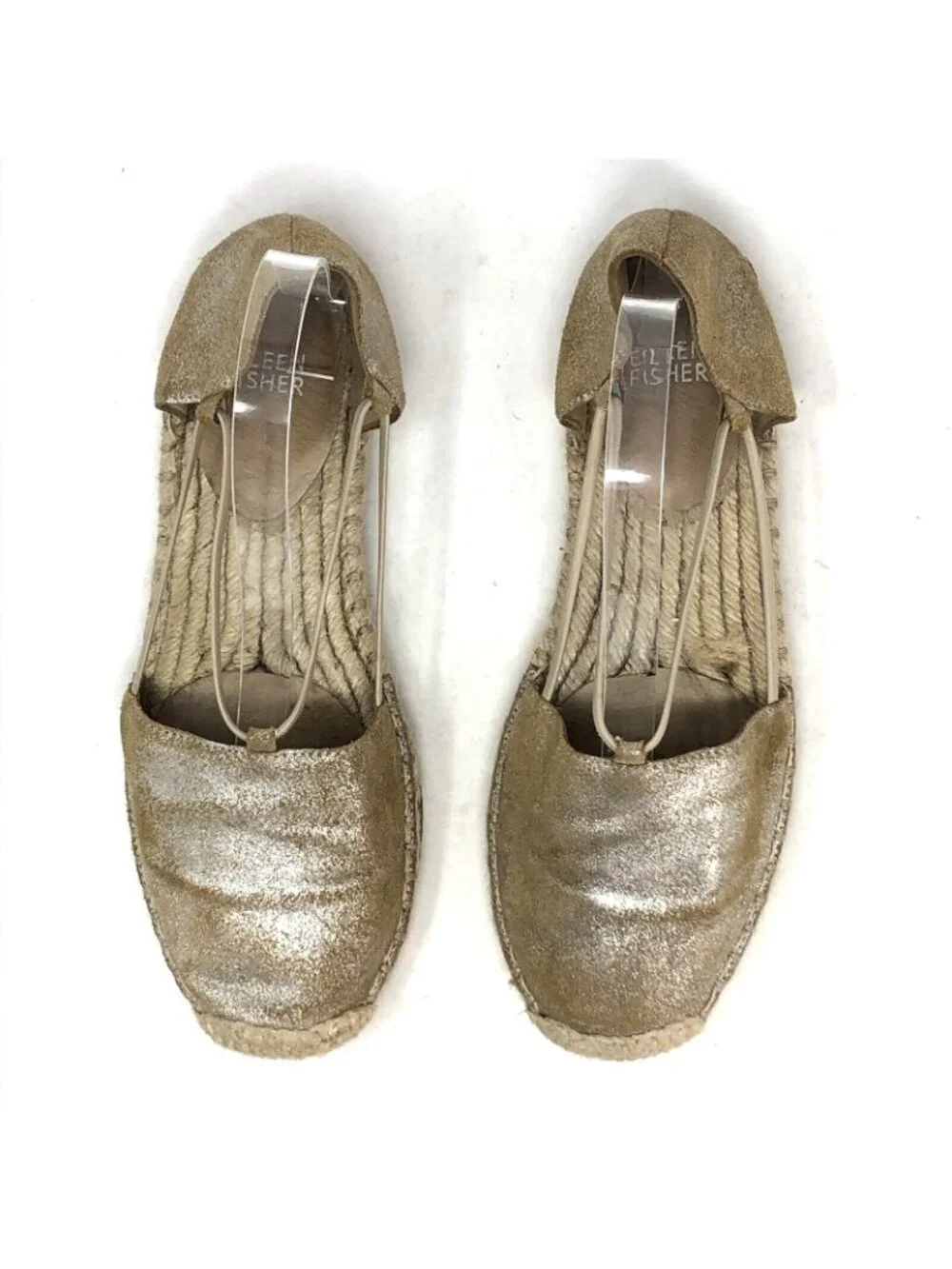 Eileen Fisher Shoes Womens 7 Lee Beige Shimmer Metallic Suede Espadrille Flats*